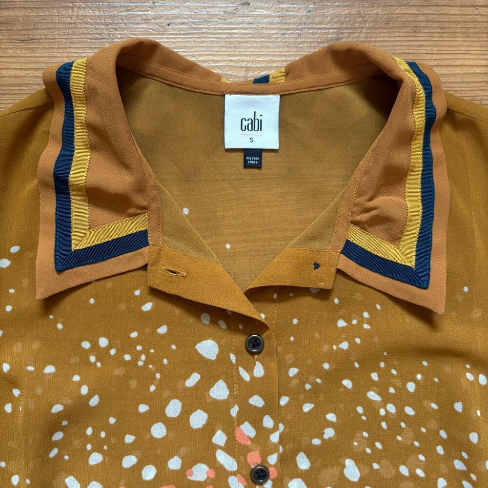 CAbi Cheers yellow speckled collar sleeveless sheer blouse SIZE S‎ - Picture 3 of 5